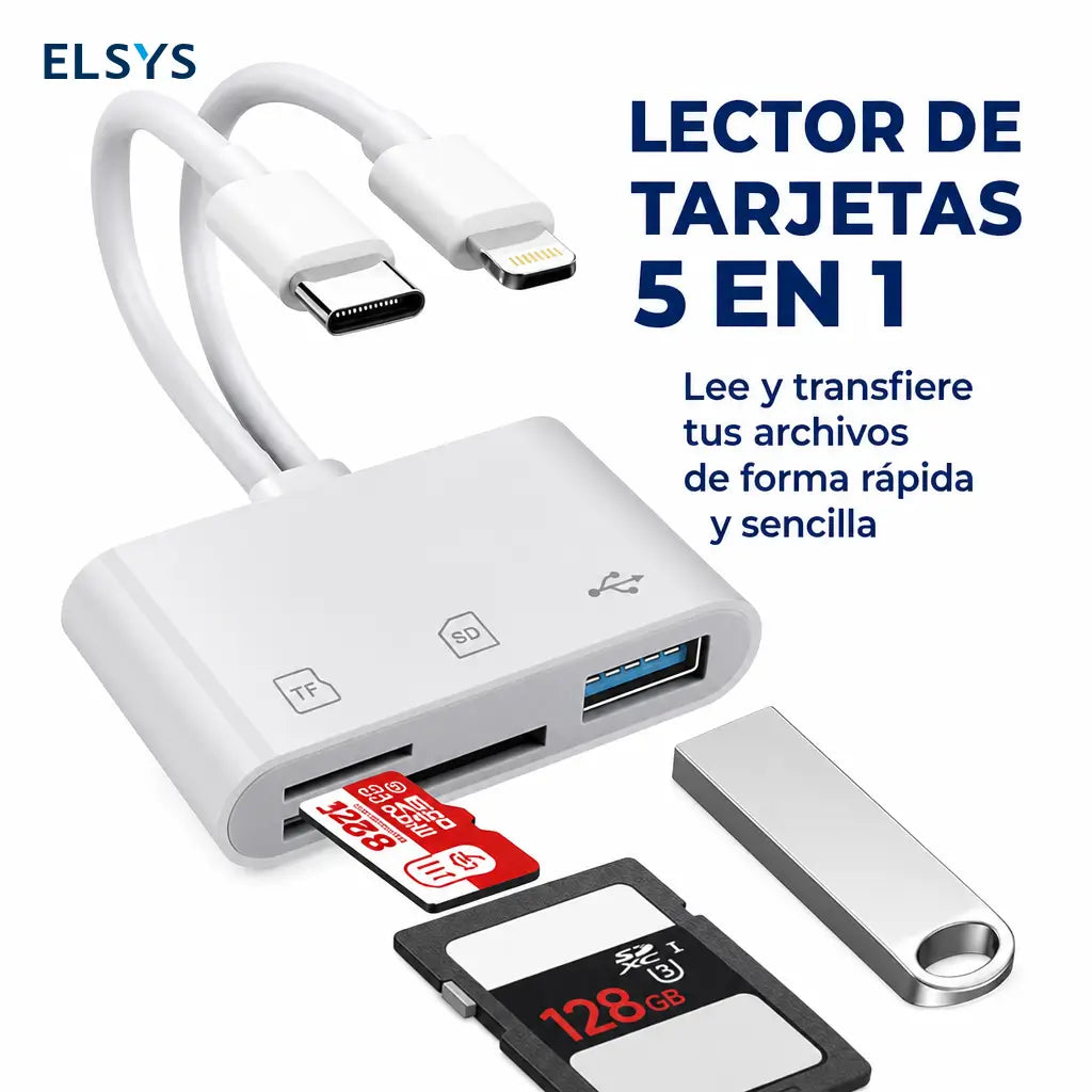 Lector de tarjetas SD 5 en 1 USB-C y Lightning con USB 3.0 para transferir fotos en iPhone, iPad y Android sin app
