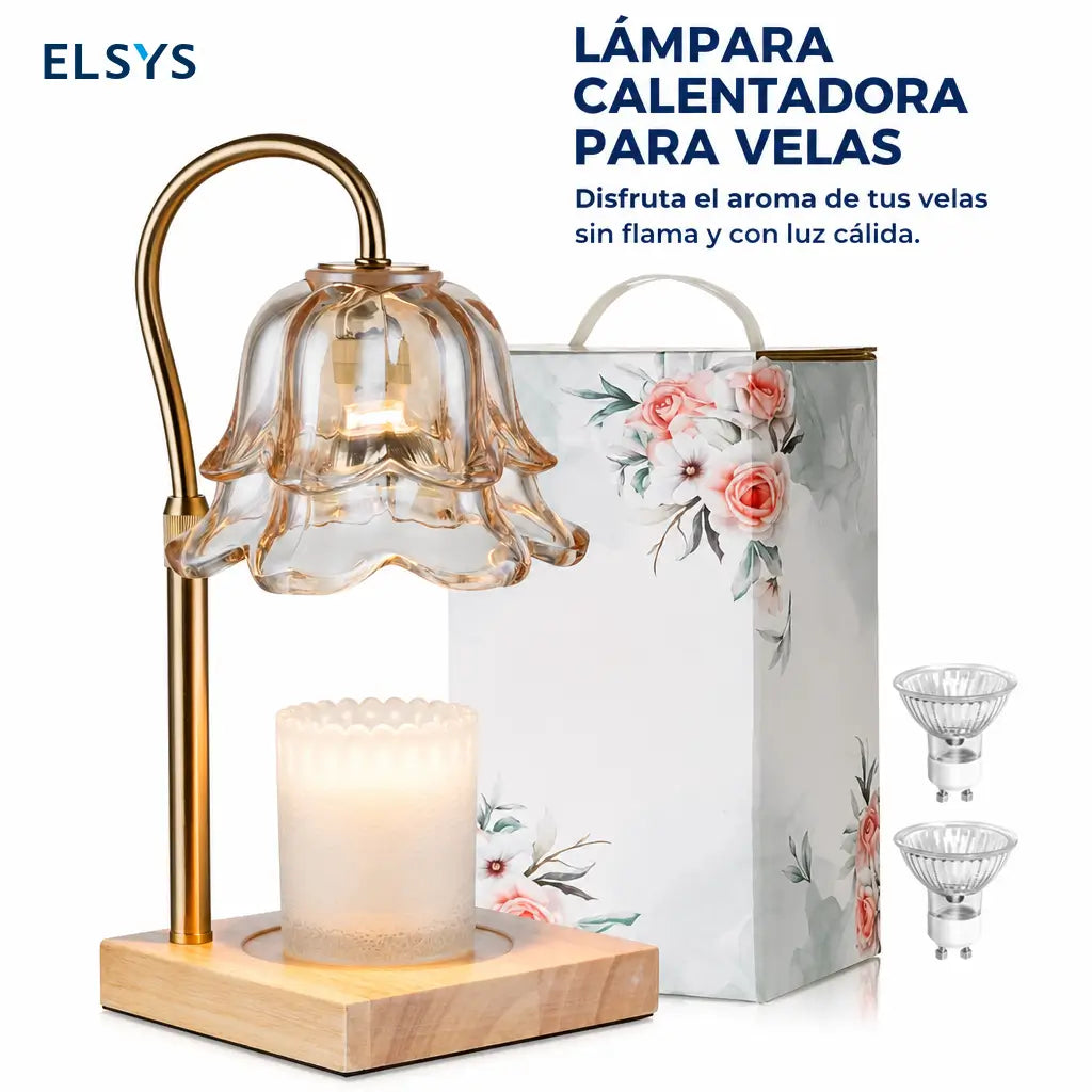Lámpara calentadora de velas con temporizador, intensidad regulable y altura ajustable, diseño floral para recámara, sala y regalo especial