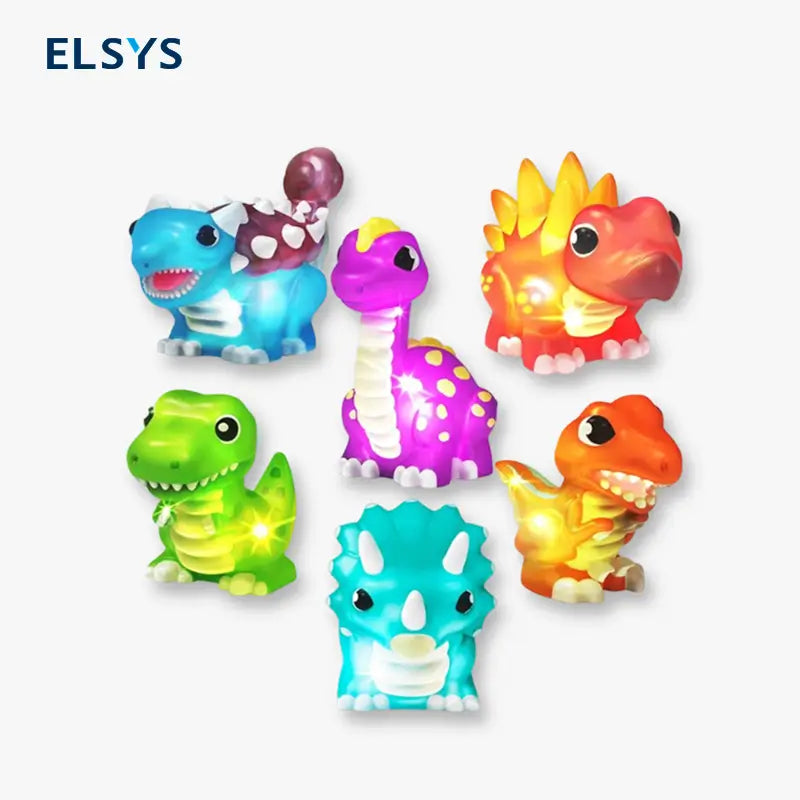 Juguetes de Baño de Dinosaurios con Luz, Paquete de 6 | Juguetes Activados por Agua que Cambian de Color | Juguetes Blandos y Exprimibles para Bebés y Niños | Luces Sensoriales para Tina Libres de Moho