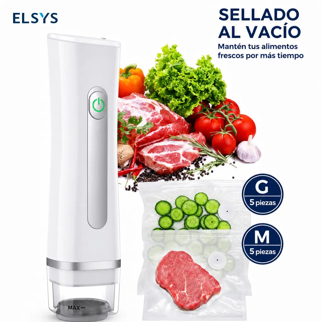Selladora al vacío portátil USB-C con bolsas reutilizables para conservar comida y meal prep