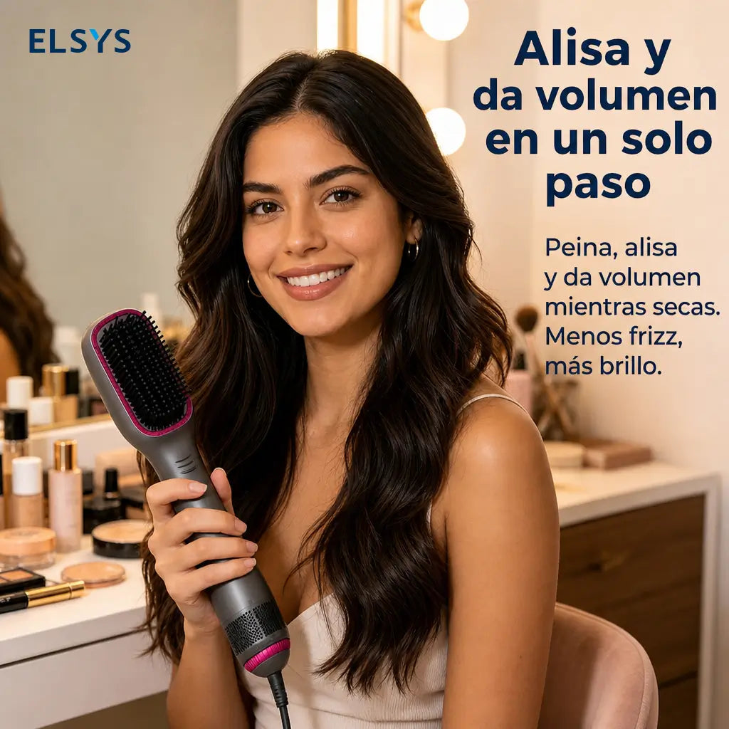 Cepillo secador y alisador 3 en 1 de 1200 W con ajustes de calor para cabello lacio y suave en casa sin complicarte
