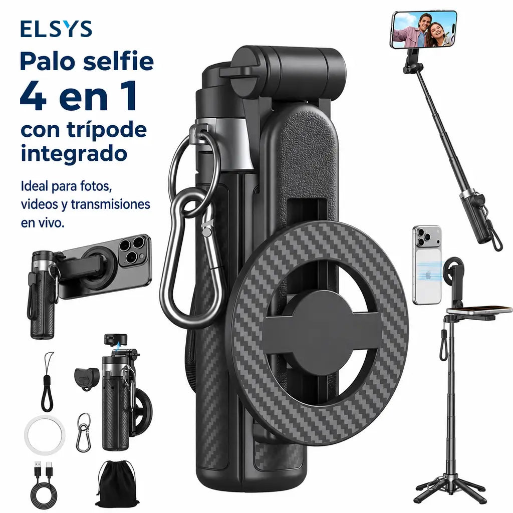 Bastón selfie magnético 4 en 1 con control Bluetooth, trípode estable y rotación 360° para fotos con celular en viajes grupales