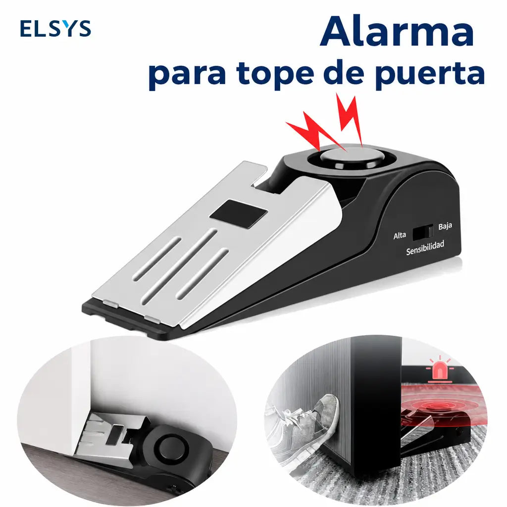 Tope de puerta con alarma 120 dB y base antiderrapante para proteger entradas en casa, oficina o habitación de hotel sin instalación complicada