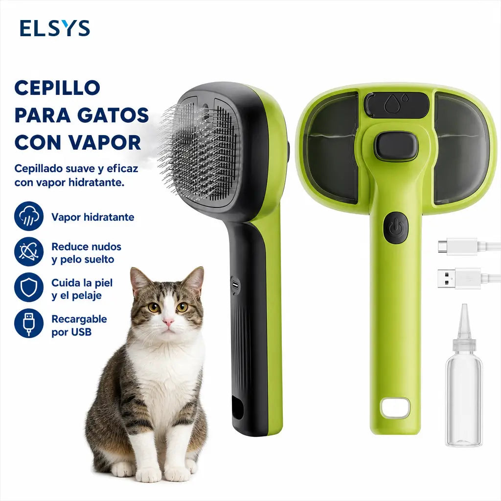 Cepillo de vapor para mascotas con autolimpieza, masaje y dos modos de rociado para perros y gatos con pelo suelto en casa