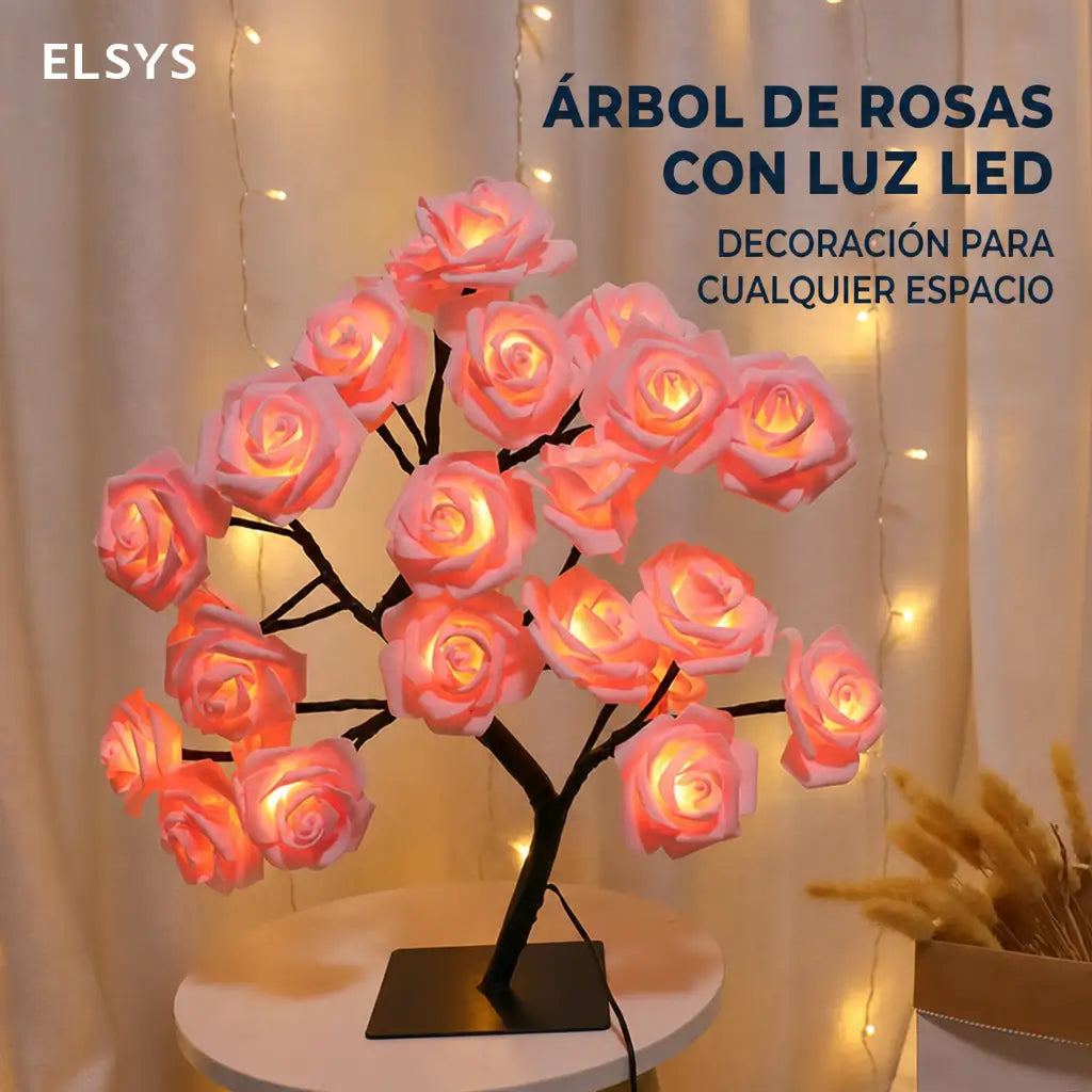 Lámpara de mesa USB en forma de árbol con rosas LED, luz cálida decorativa para recámara, buró y regalo romántico especial