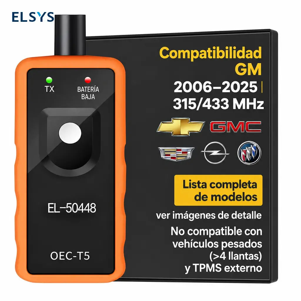 Herramienta de reaprendizaje TPMS EL-50448 para sensores 315/433MHz en autos GM, Buick, Chevy y Cadillac, ideal para rotación o cambio de llantas