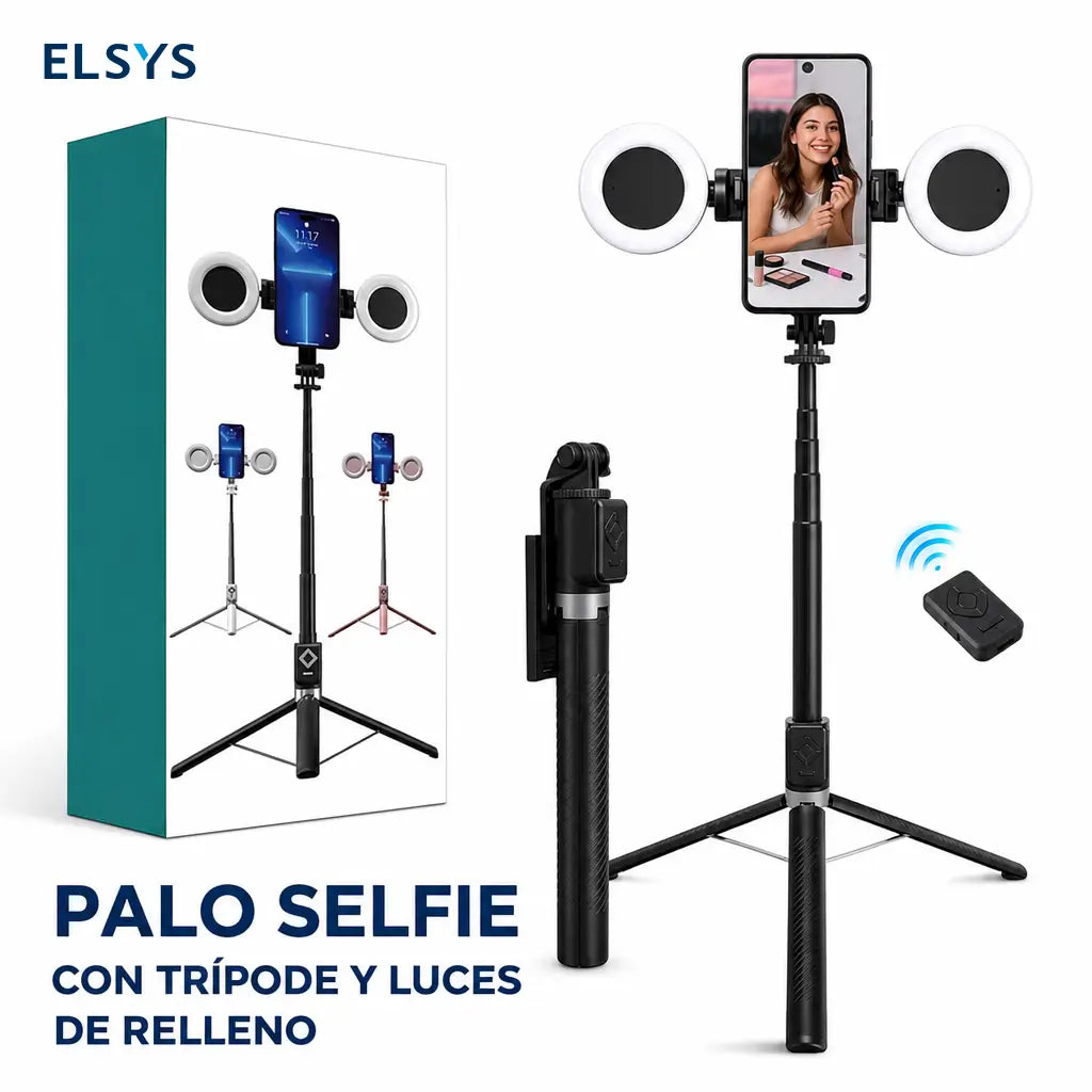 Tripié selfie 6 en 1 con luz LED ajustable y control Bluetooth para crear videos, lives y fotos estables con celular