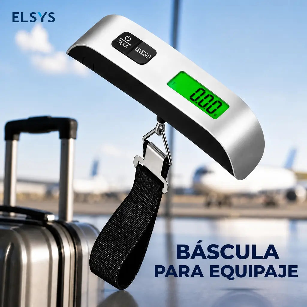 Báscula Digital Portátil para Equipaje con Termómetro y Pantalla LCD, Correa con Gancho para Pesar Maletas en Viajes