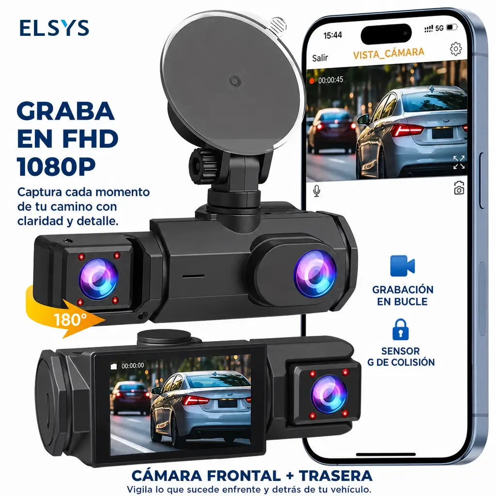 Cámara DVR compacta para vehículo con pantalla, 1080P frontal y cámara giratoria 180° para vigilar camino e interior en cada trayecto con mayor control