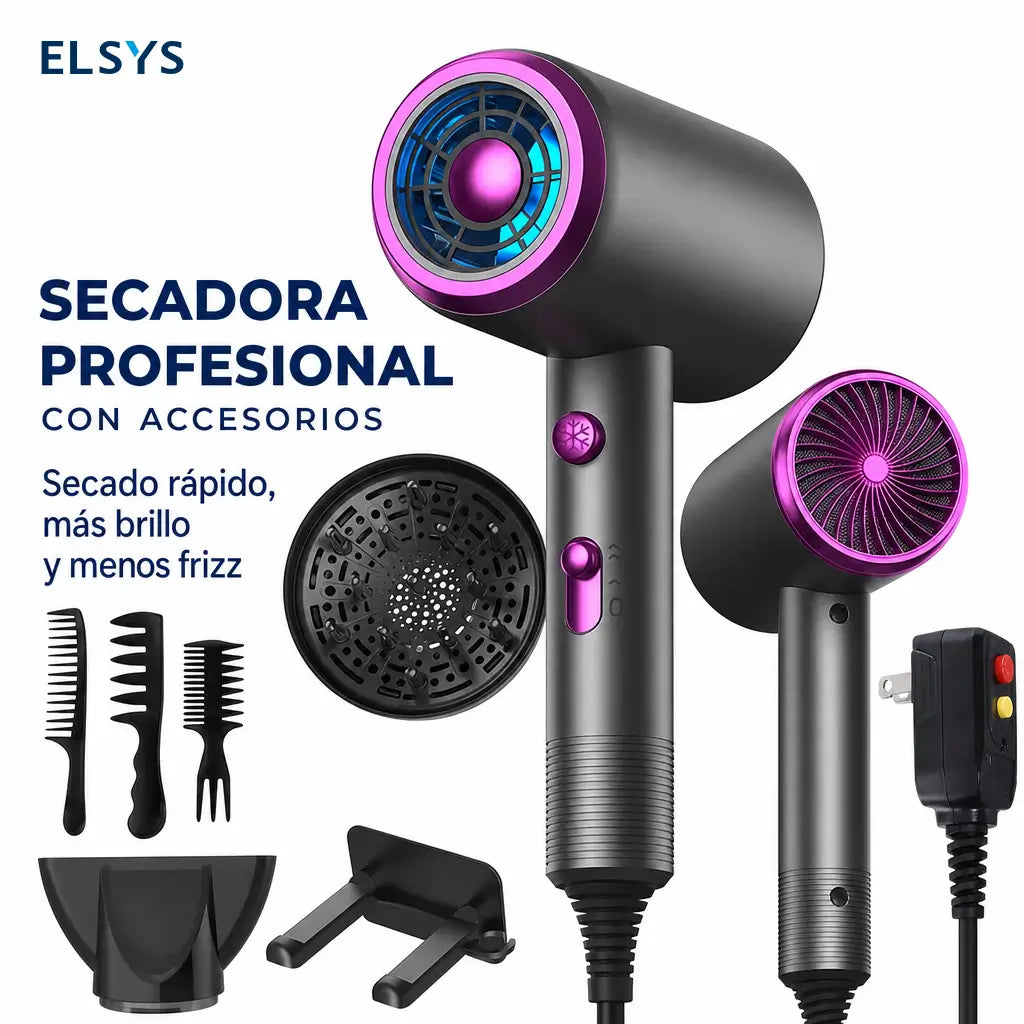Secadora de cabello compacta G2 con tecnología iónica, aire frío rápido y accesorios para alisar, definir rizos y reducir frizz