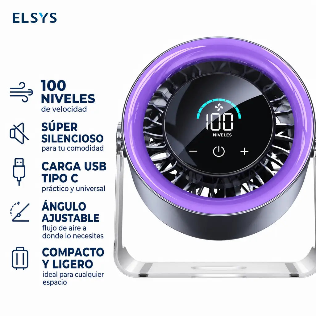 Ventilador de mesa recargable y portátil con pantalla digital, 100 velocidades y flujo silencioso para oficina, recámara o cocina en casa