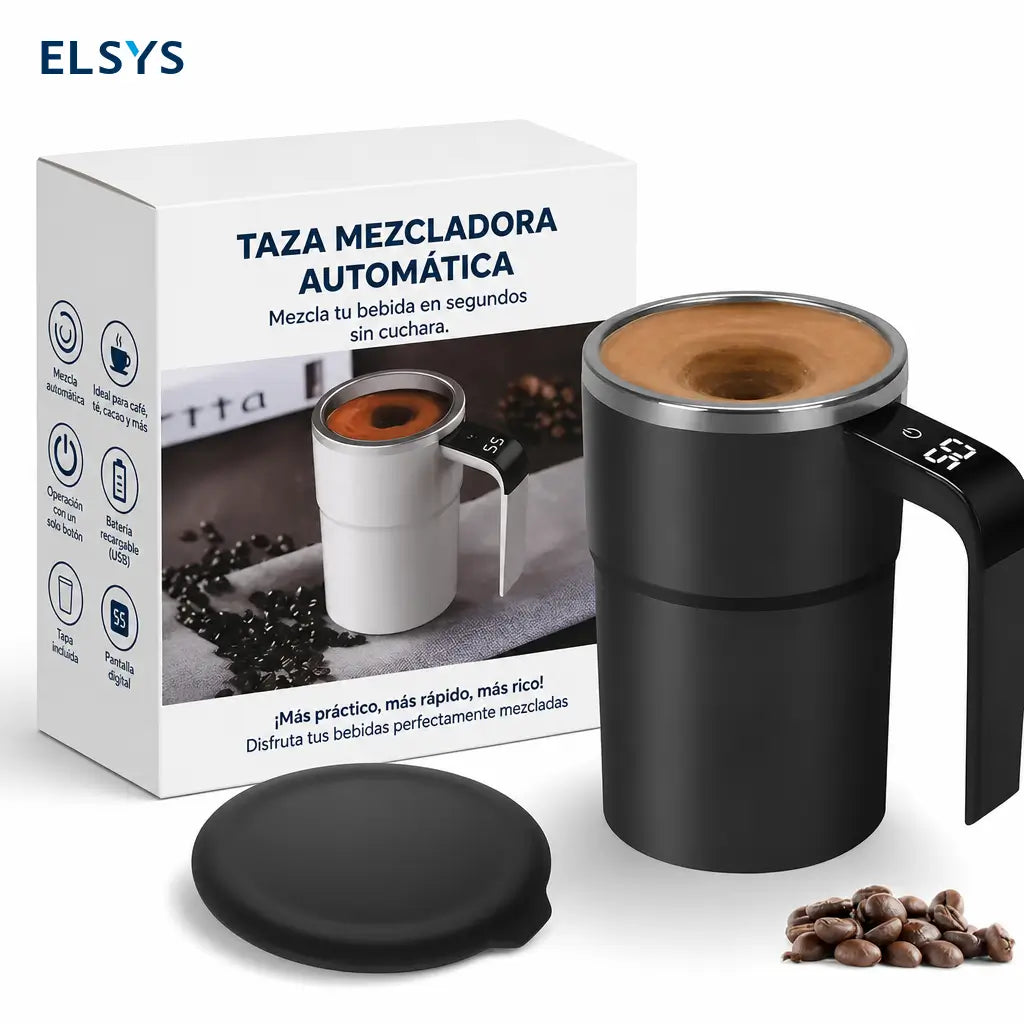 Taza mezcladora automática recargable de acero 304 con termómetro LCD para café, leche y bebidas en oficina o viaje sin cuchara
