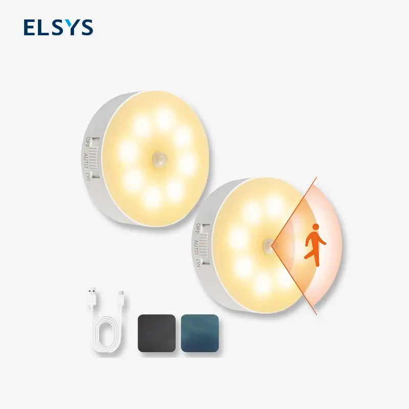 Luz de Noche con Sensor de Movimiento, 2 Piezas, Recargable USB, Magnética y Luz Cálida para Cocina, Clóset y Pasillo