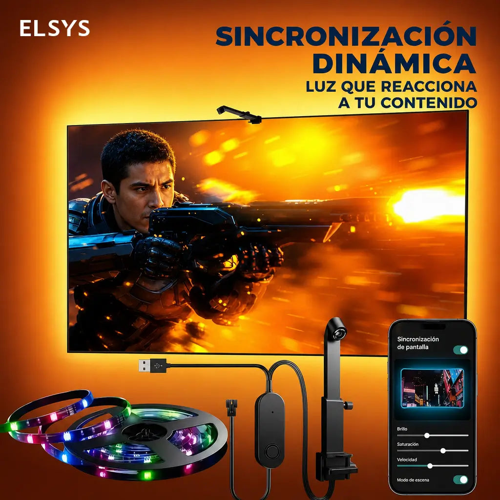 Tira de luces LED RGB para TV 55 a 65 pulgadas con sincronización de pantalla y música para cine en casa y gaming envolvente