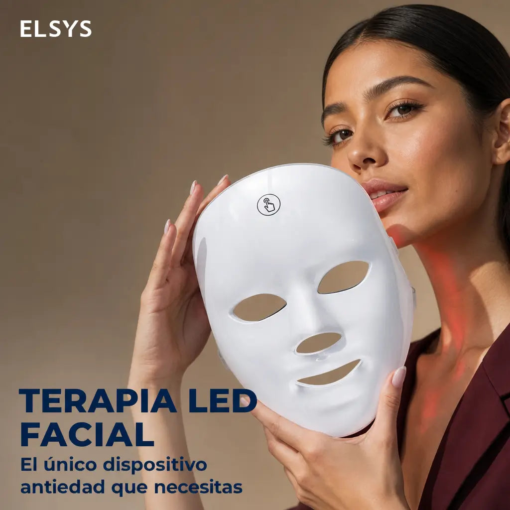 Mascarilla facial LED de fototerapia 7+1 colores con 90 luces y carga inalámbrica para rutina de skincare diaria práctica