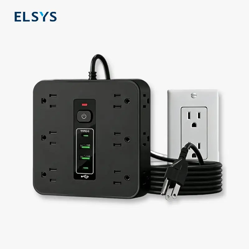Multicontacto 16 en 1 con Supresor de Picos y Switch, Barra de Corriente con 12 Enchufes AC, 2 USB y 2 Tipo-C, Extensor de Pared para Hogar, Oficina y Viajes