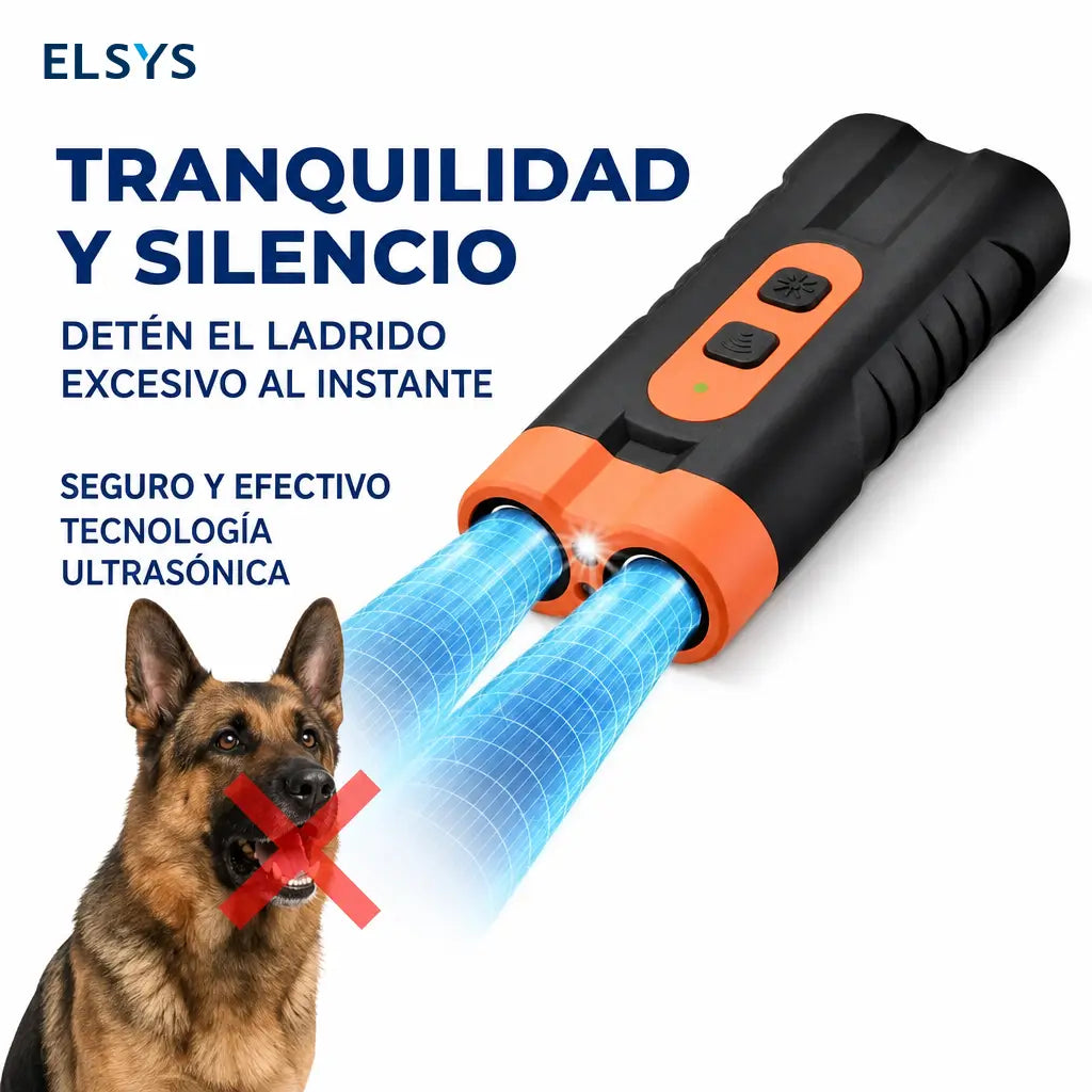 Dispositivo ultrasónico recargable para controlar ladridos con doble emisor y LED, ideal para entrenamiento canino seguro en casa y exteriores portátil