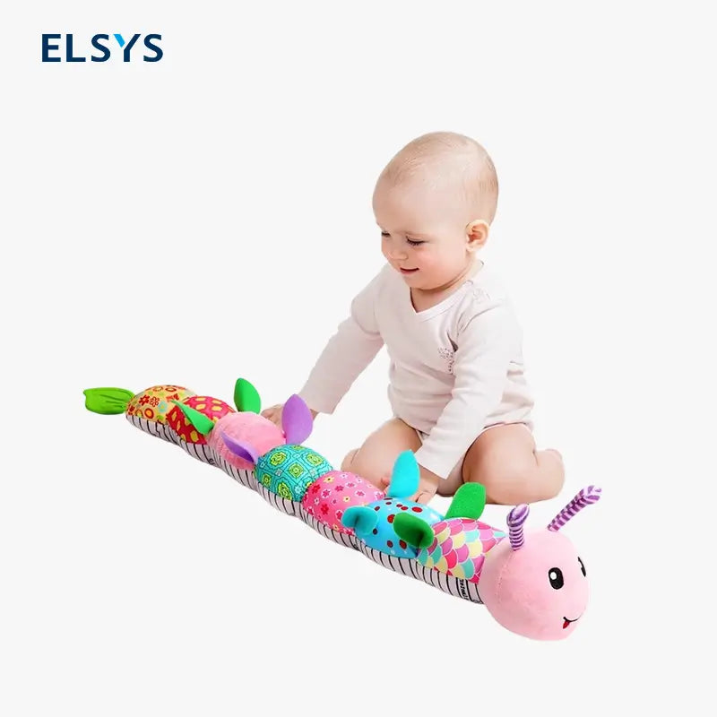 Juguetes para Bebé Recién Nacida, Juguete de Estimulación Temprana y Tummy Time, Peluche Musical con Sonajas y Texturas, Regalo para Bebés, Oruga Rosa
