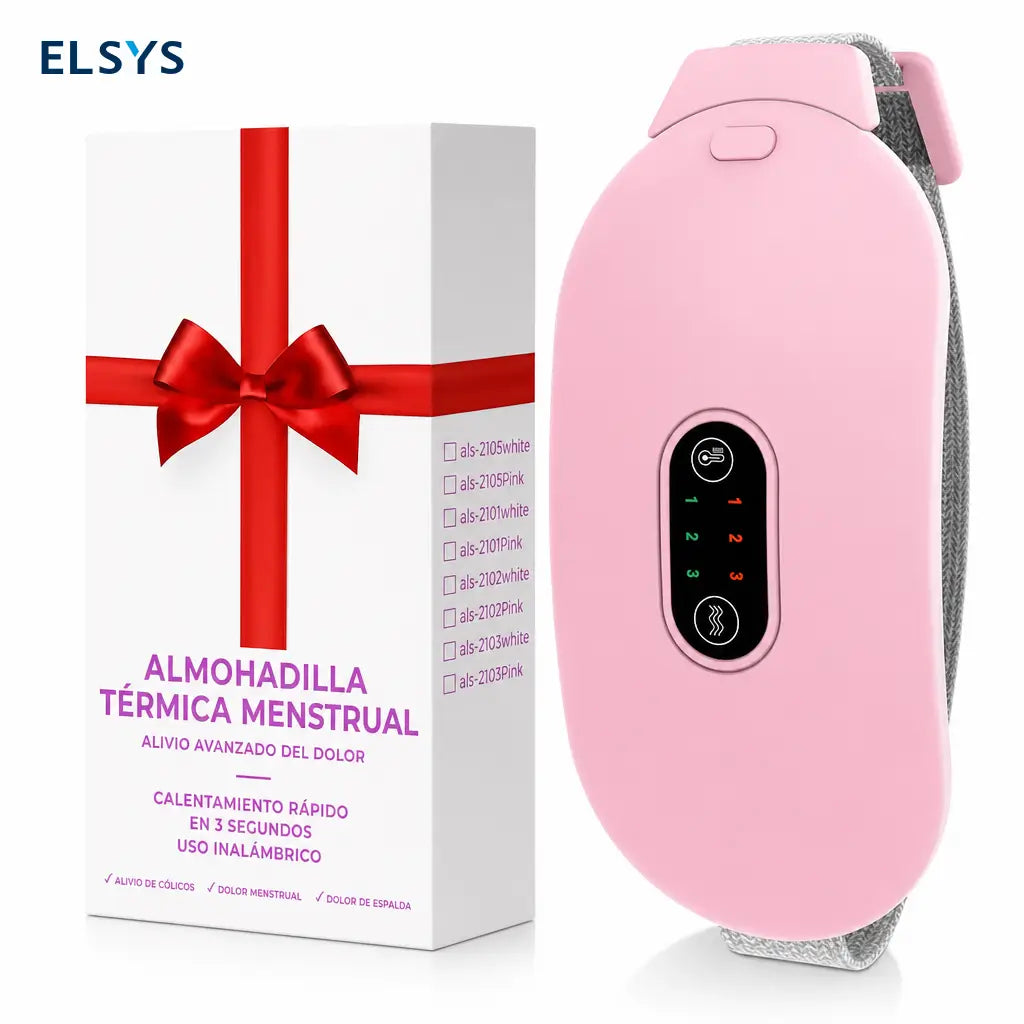Almohadilla térmica inalámbrica portátil rosa con masaje, 6 niveles de calor y apagado automático para cólicos menstruales y dolor lumbar abdominal