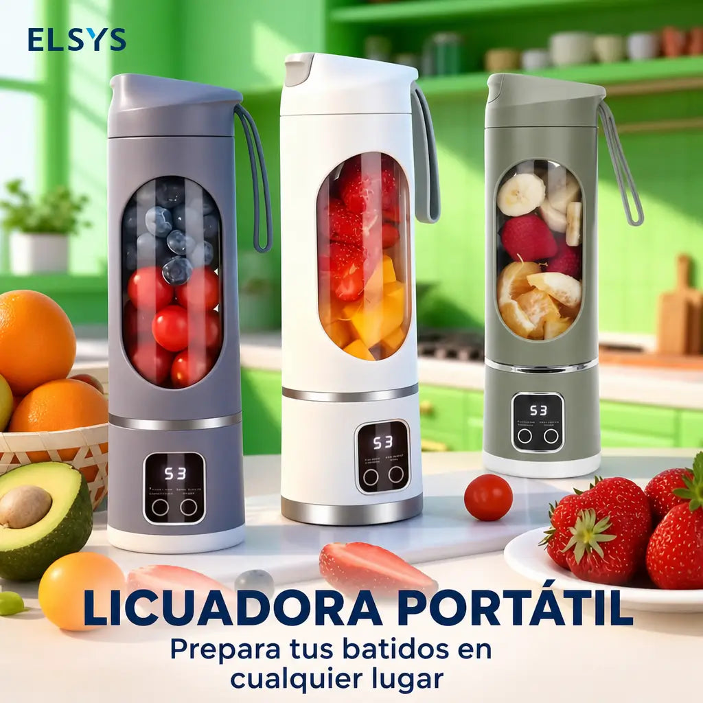 Licuadora portátil recargable USB con pantalla digital y diseño antifugas para smoothies, jugos y papillas en viajes y gimnasio