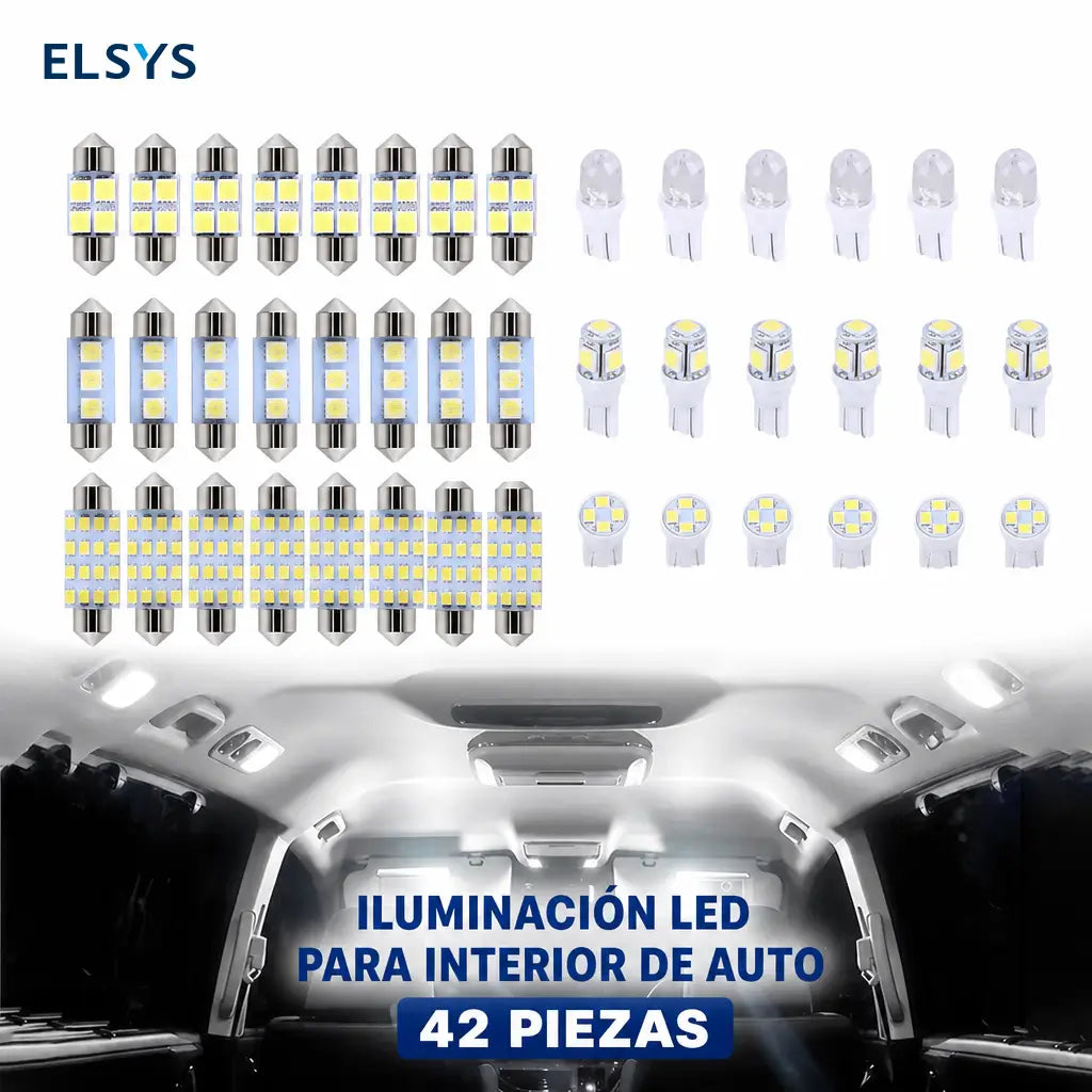 Kit de 42 focos LED blancos 12V para interior de auto y camioneta, luz de techo, mapa, cabina y cajuela, instalación fácil
