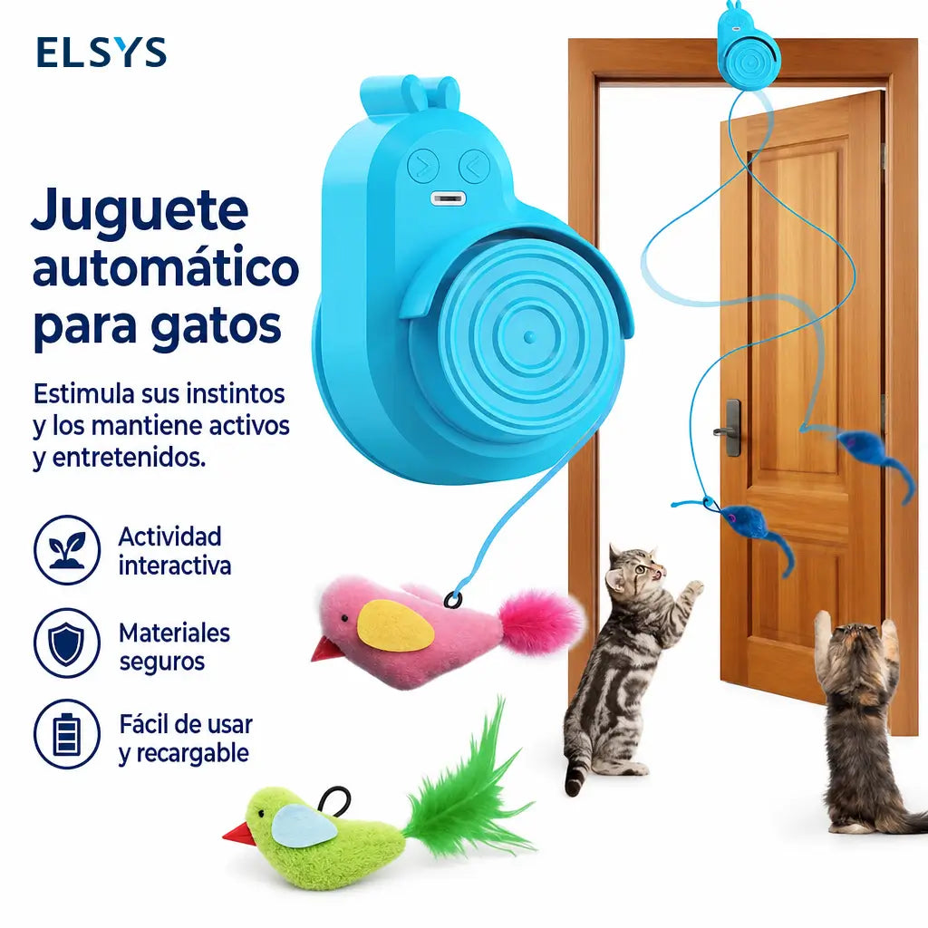 Juguete automático interactivo para gatitos y gatos adultos con pluma de ave voladora, colgante adhesivo para enriquecimiento en interior y actividad diaria