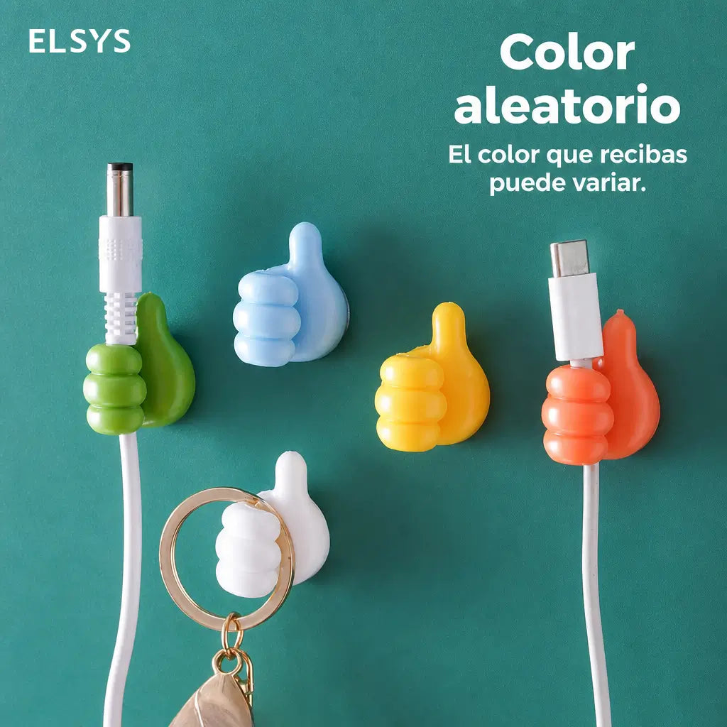 Set de 4 ganchos adhesivos de pulgar para organizar cables y decorar escritorios, recámaras y espacios del hogar sin perforar paredes fácilmente