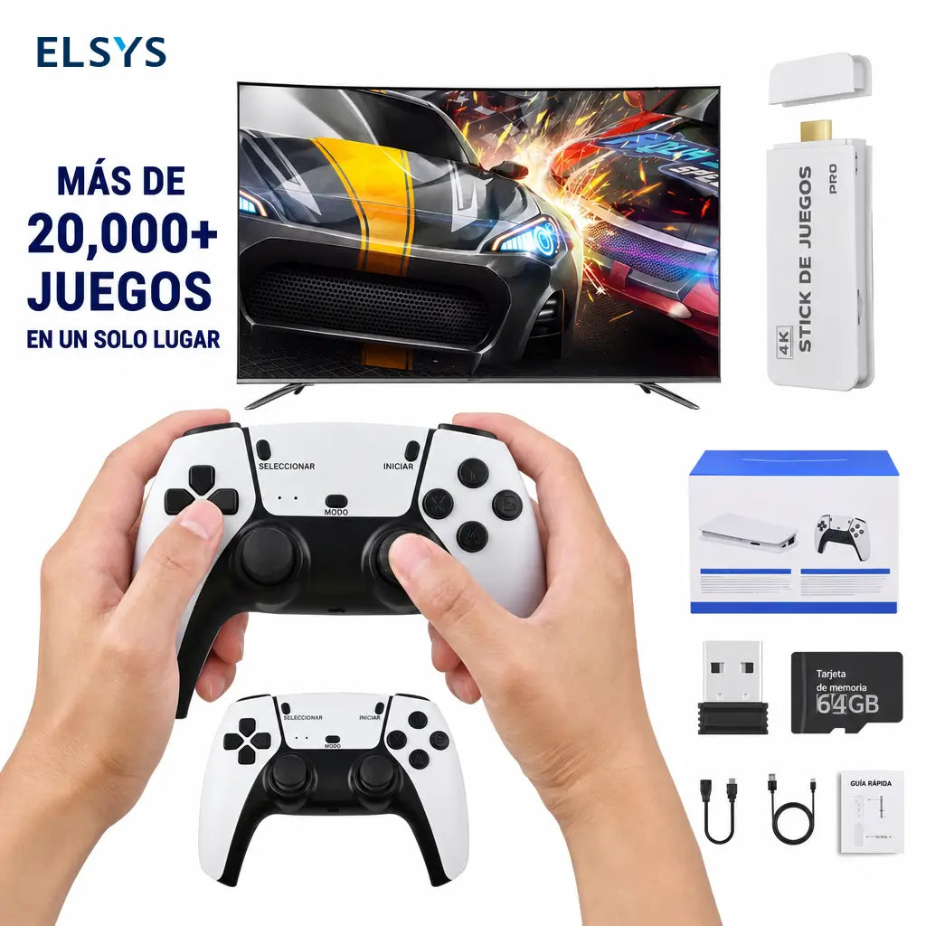 Game Stick retro 4K con 23 emuladores clásicos, 20,000+ juegos y 2 controles inalámbricos para pantalla, monitor o proyector HDMI