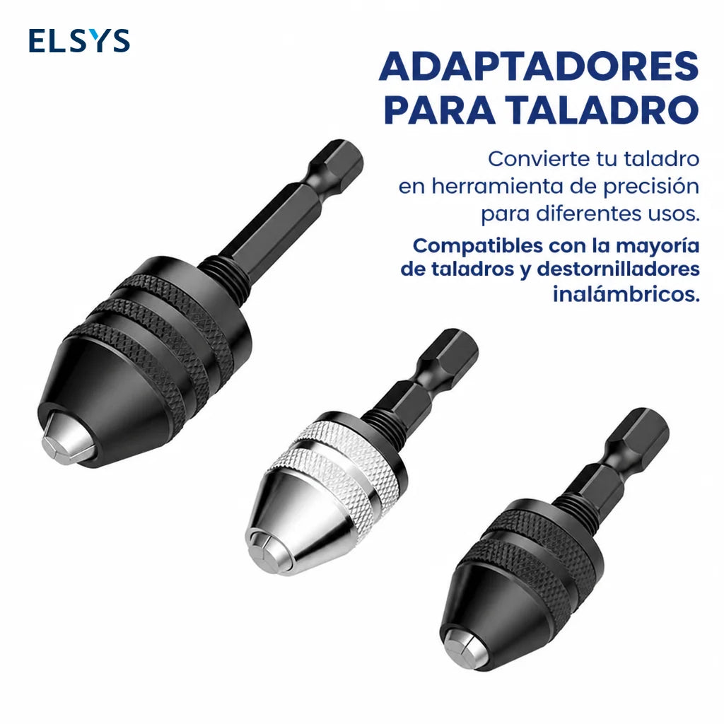Adaptador de mandril sin llave 1/4" hexagonal de cambio rápido, set de 2 para taladros de impacto y herramientas eléctricas compatibles