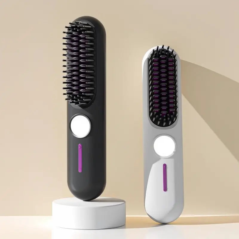 Cepillo Alaciador de Cabello Inalámbrico Portátil, Plancha 2 en 1 para Rizar y Alaciar, Recargable por USB con Temperatura Ajustable, Ideal para el Hogar, Oficina, Escuela o Viajes