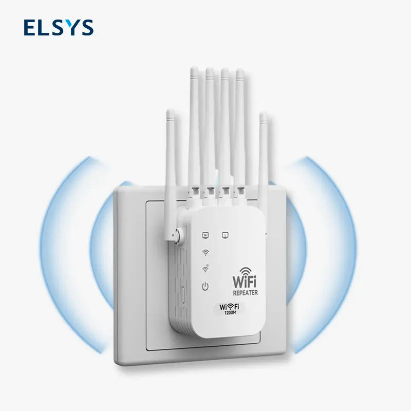 Extensor de WiFi 2025 de 6 Antenas, Amplificador de Señal Potente Doble Banda 1200Mbps, Cobertura hasta 1,100 m² y 100 Dispositivos, Repetidor con Puerto Gigabit y Conectividad IA, Ideal para Home Office y Streaming