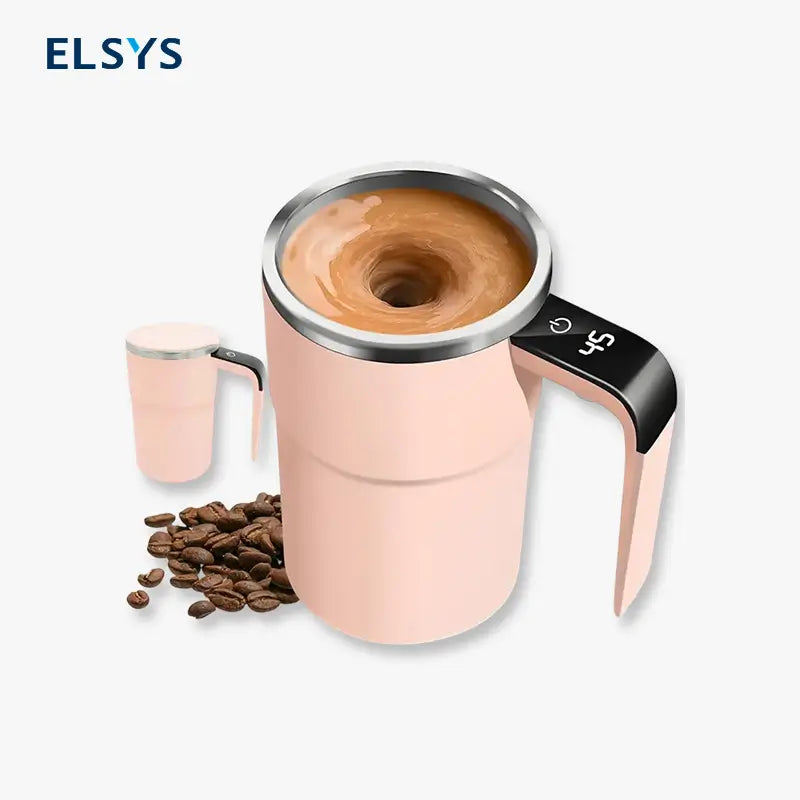 Taza mezcladora eléctrica recargable con agitador magnético, pantalla LCD y acero inoxidable 304 para café, leche, cacao, oficina y uso diario
