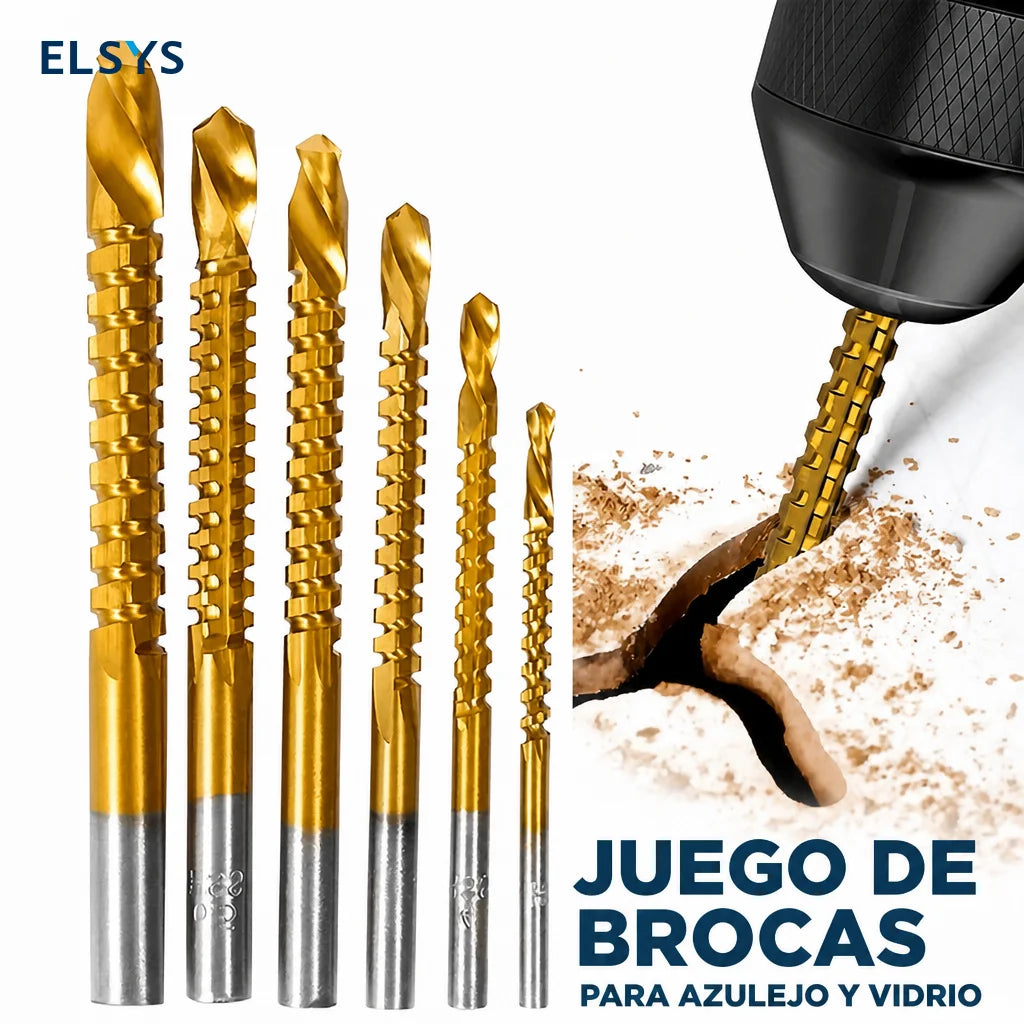 Juego de 6 brocas HSS titanizadas 3 en 1 para perforar, cortar y pulir metal, madera y plástico