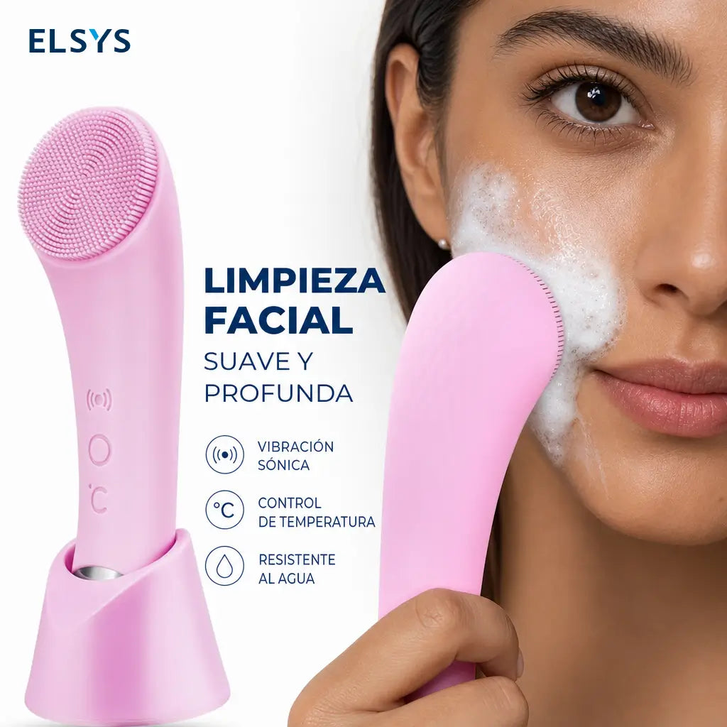 Cepillo facial eléctrico de silicón con calor 40°C y 5 vibraciones para limpieza profunda y exfoliación diaria en todo tipo de piel