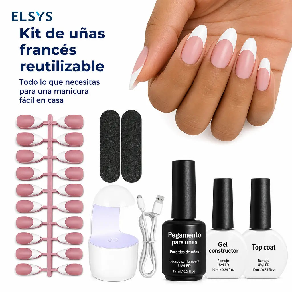 Kit de uñas press on francesas de gel suave, 154 piezas con lámpara mini para manicura francesa DIY en casa hasta 28 días