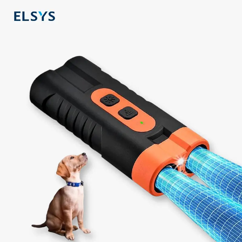 Dispositivo Antiladridos Recargable para Perros, Control Ultrasónico con Doble Emisor de 15m, Silenciador de Ladridos 25KHz para Interiores y Exteriores con Linterna