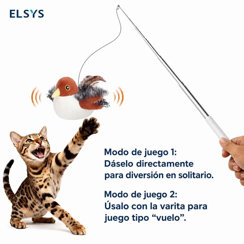 Juguete interactivo para gato con ave que aletea, sonido de pájaro y carga USB para ejercicio de caza diario en interiores