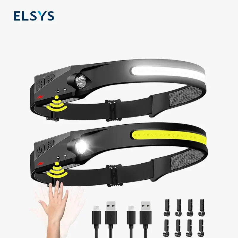 Lámpara de Cabeza Recargable 2 pzas, Linterna Frontal LED Gran Angular de 230° con Sensor de Movimiento para Adultos - Equipo de Camping, Impermeable para Senderismo, Correr, Reparaciones, Pesca y Ciclismo