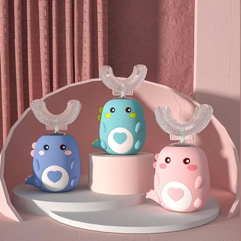 Cepillo de Dientes Eléctrico para Niños en Forma de U, Sónico y Recargable con 2 Cabezales en U y 2 Cabezales Normales, 3 Modos de Limpieza (2-12 Años)
