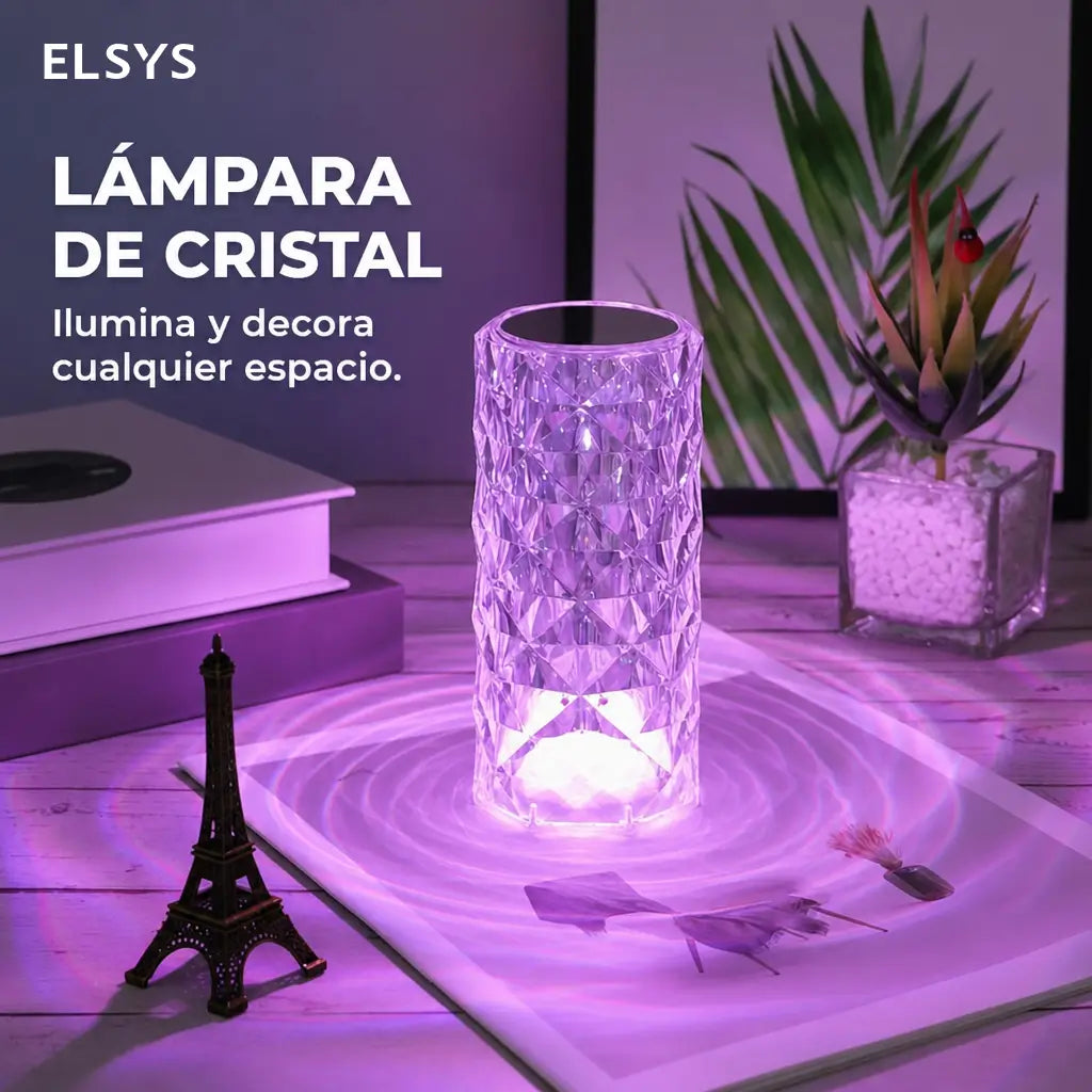 Lámpara de mesa LED tipo cristal rosa diamante RGB con control remoto y sensor táctil para ambiente en recámara y sala