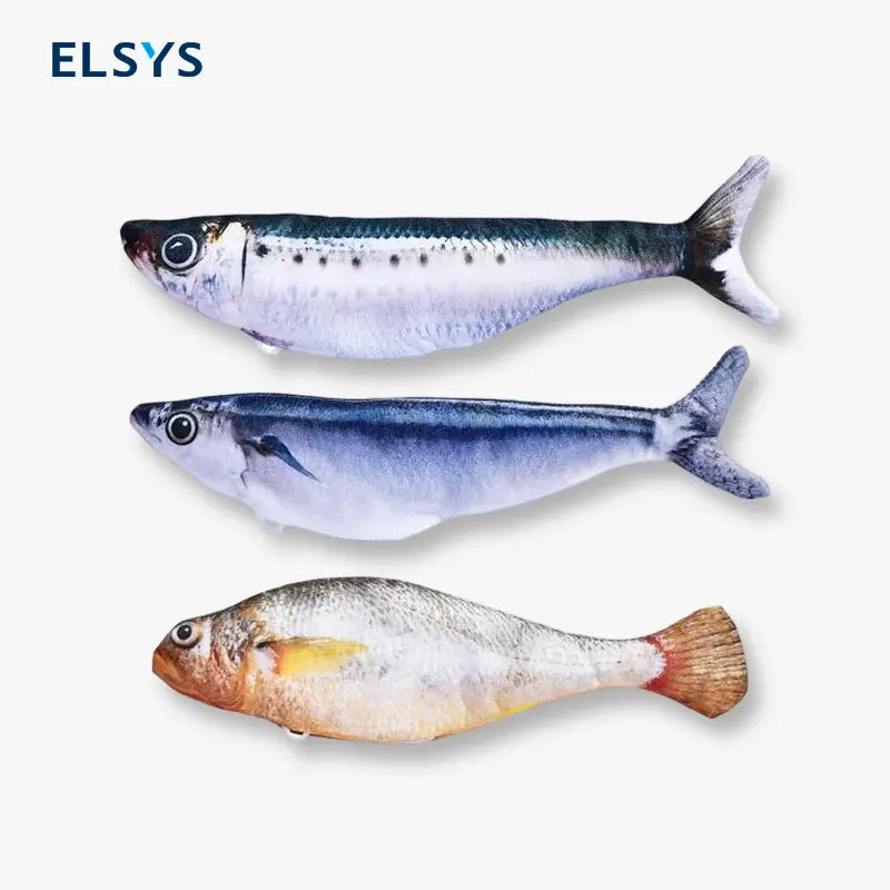 Juguetes para Gato de Peces que Saltan Realistas, Paquete de 3, Interactivos para Todas las Razas, 3 Modos de Movimiento por Toque, Sardina/Paparda/Corvina, 18 cm, con Hierba Gatera, Recargables
