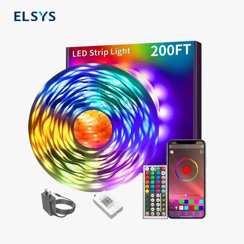 Tiras de Luces LED RGB con Sincronización de Música para Recámara, Luces Bluetooth de hasta 60m con App Inteligente y Control Remoto para Decoración de Interiores y Fiestas