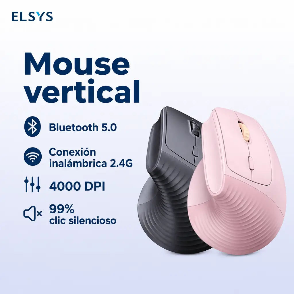 Mouse vertical ergonómico inalámbrico 2.4G con 5 botones, 4000 DPI ajustable y clic silencioso para oficina, laptop y computadora diaria
