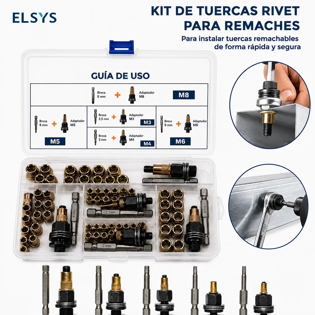 Kit surtido de tuercas remachables M3-M8 de acero al carbono para reparación automotriz y estanterías