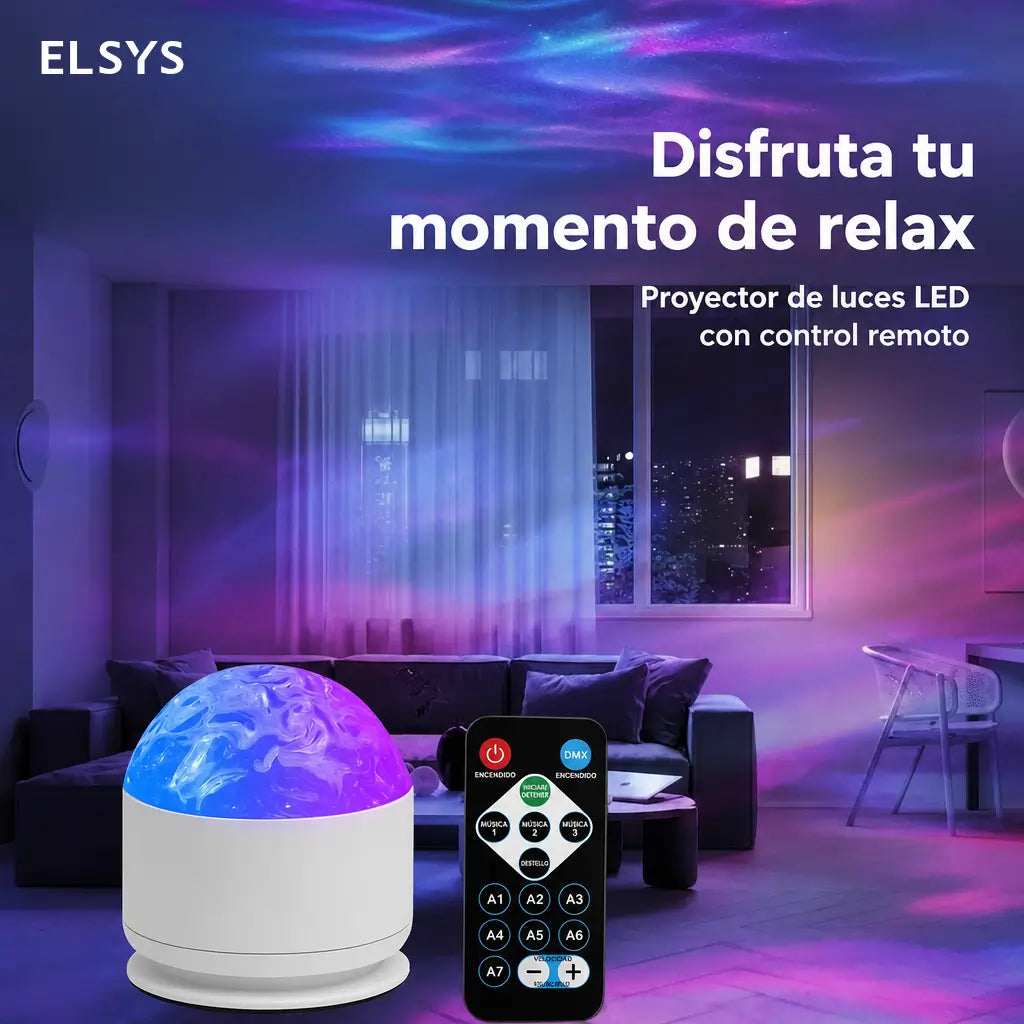 Lámpara proyectora USB de aurora boreal y ondas oceánicas con control remoto y brillo ajustable para cuartos infantiles, fiestas y noches románticas
