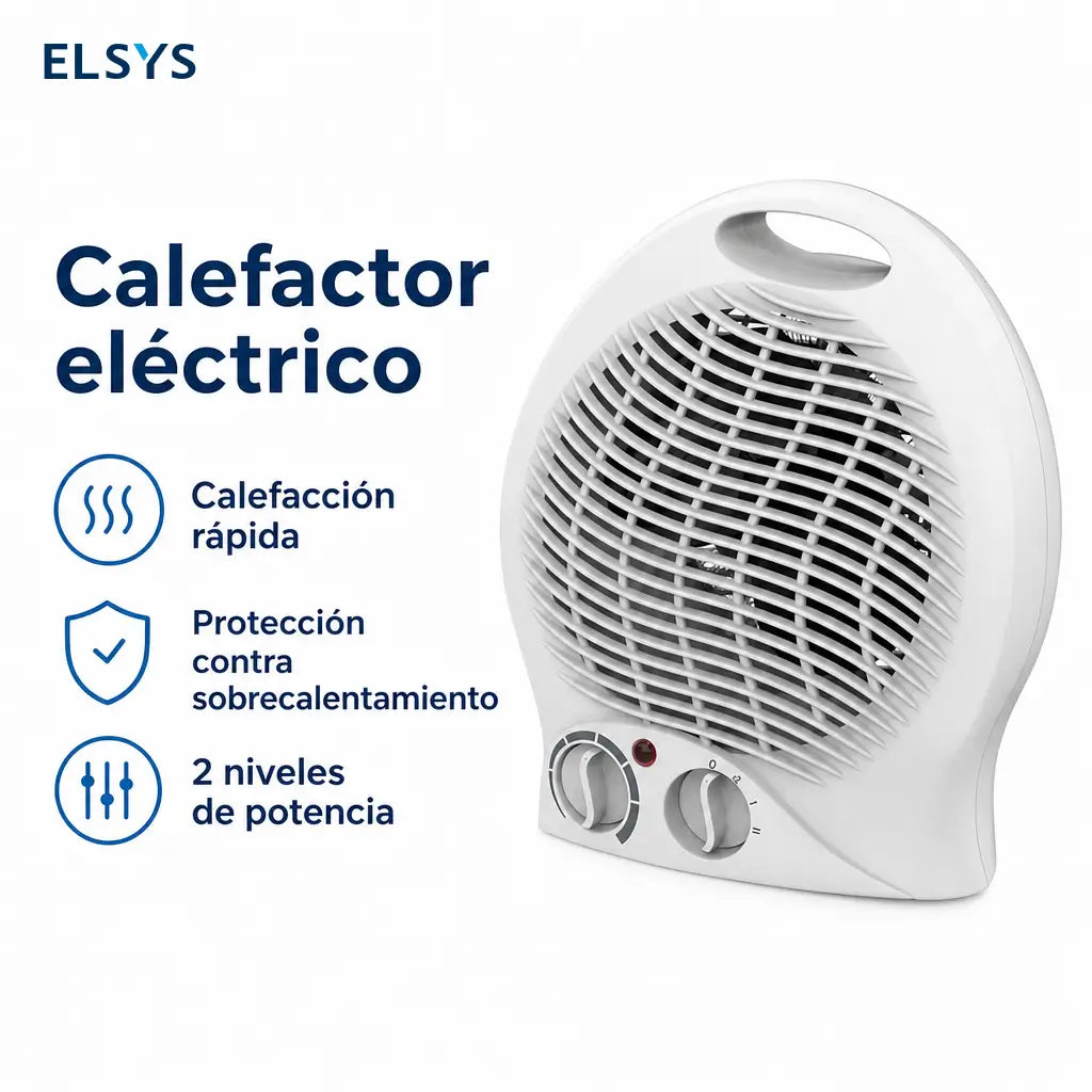 Calefactor eléctrico portátil con termostato ajustable, 2 niveles de calor, modo ventilador, diseño compacto y asa para casa u oficina