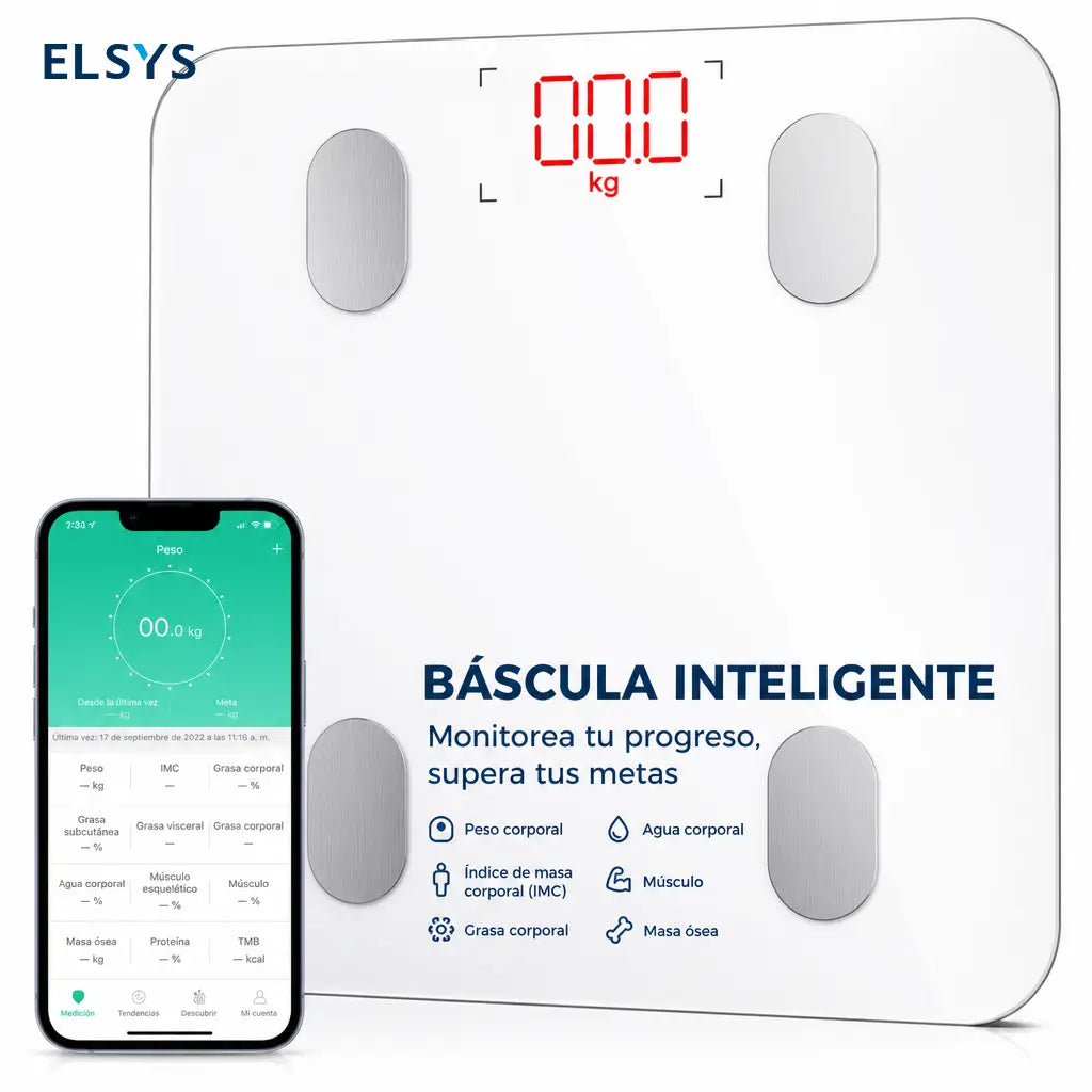Báscula inteligente de composición corporal con Bluetooth y 13 métricas para controlar peso, grasa y progreso fitness desde tu celular