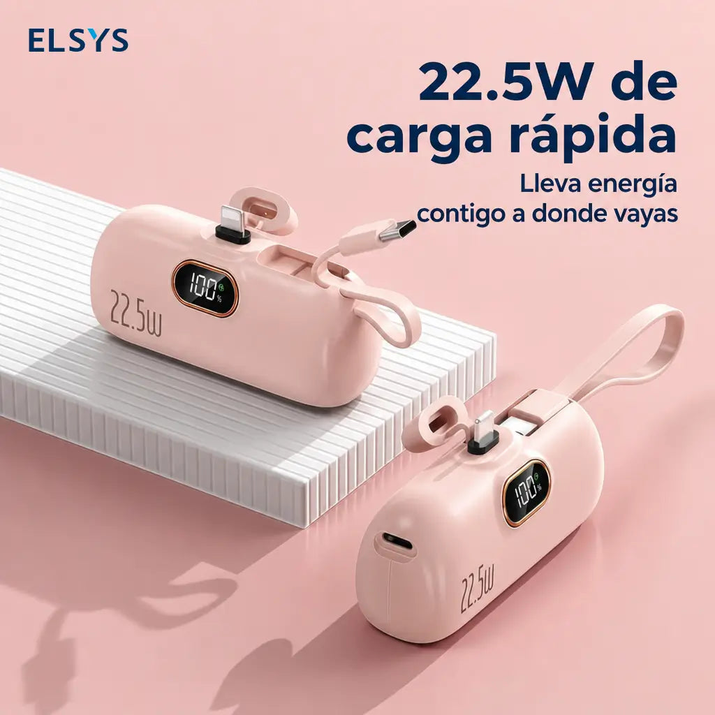 Batería portátil mini 5000mAh con carga 22.5W, USB-C y USB-A, compacta y ligera para celular en viajes, oficina y uso diario