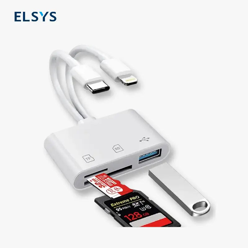 Lector de Tarjetas SD 5 en 1 para Celulares y Tablets – Adaptador Dual USB-C y Lightning, Soporta SD/MicroSD/USB 3.0, Transferencia Rápida, Plug & Play
