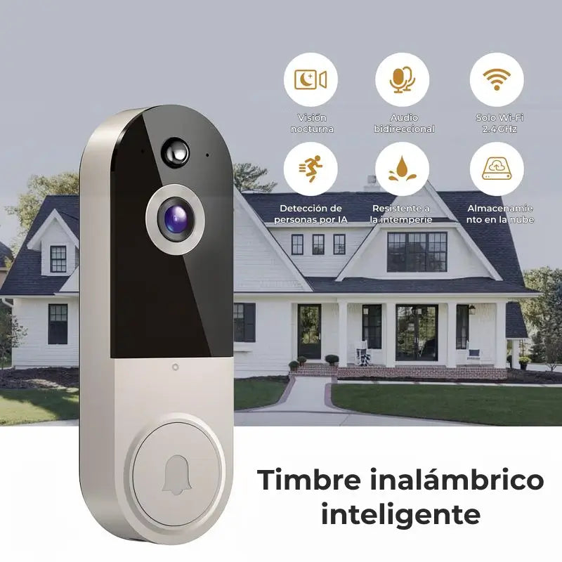 Video Timbre con Cámara Inalámbrico, WiFi Inteligente 1080P, Audio de Dos Vías, Detección Humana con IA, Visión Nocturna y Almacenamiento en la Nube, a Batería